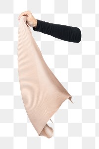 Png pleated scarf in woman's hand, transparent background