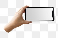 Hand png holding blank screen phone, transparent background