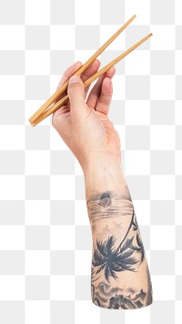 Png hand holding chopsticks, transparent background