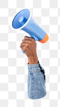 Png Hand holding megaphone, transparent background