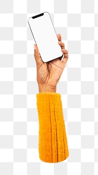 Png hand holding smartphone , transparent background