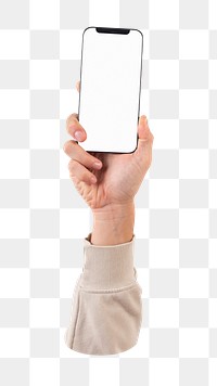 PNG hand holding smart phone, collage element, transparent background