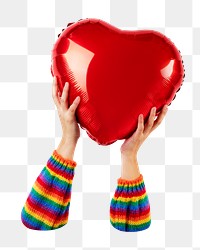 PNG hands holding heart balloon with, collage element, transparent background