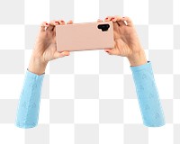 Png hand filming through smartphone, transparent background