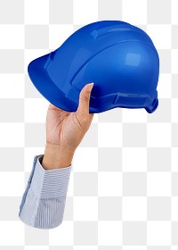 Hand holding png safety helmet, transparent background