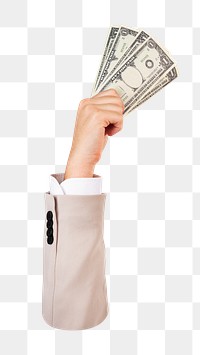 Png hand holding money, transparent background