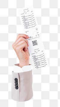 Png hand holding receipt, transparent background