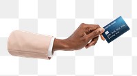 Png hand holding credit card, transparent background