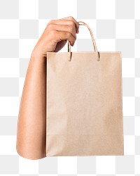 Png hand holding shopping bag, transparent background