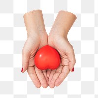 Png hands cupping heart, transparent background