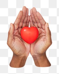 Png hands cupping heart, transparent background