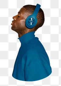 Png African-American man enjoying music sticker, transparent background