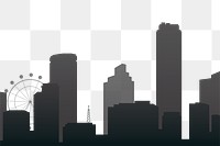 Black silhouette skyline png, transparent background