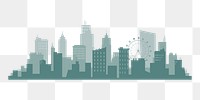 Green silhouette cityscape png, transparent background