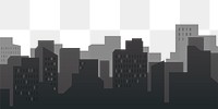 Black silhouette cityscape png, transparent background