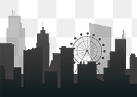 Black silhouette cityscape png, transparent background