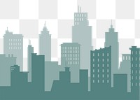 Green silhouette cityscape png, transparent background