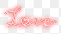 Png red neon love element, transparent background