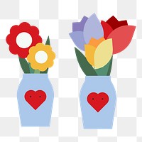 Png valentine's day vases sticker, transparent background
