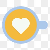 Png heart shaped latte art sticker, transparent background