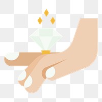 Png diamond ring on hand sticker, transparent background