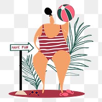 Png beach volleyball lady hand drawn sticker, transparent background