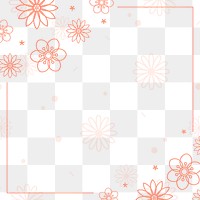 Png orange sakura flower design frame, transparent background