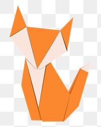 Png orange fox origami sticker, transparent background