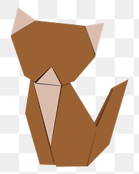 Png brown cat origami sticker, transparent background