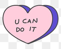 Png encouragement heart doodle sticker, transparent background