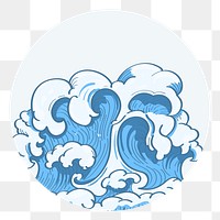 Png japanese style wave illustration circle badge, transparent background
