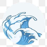 Png blue wave illustration circle badge, transparent background