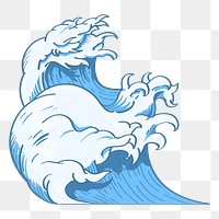 Png big wave hand drawn illustration, transparent background