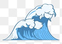 Png blue wave hand drawn illustration, transparent background