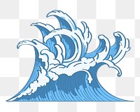 Png japanese style wave hand drawn illustration, transparent background