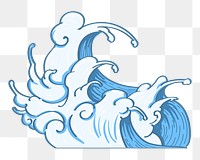 Png japanese style wave hand drawn illustration, transparent background