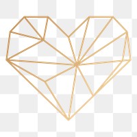 Png gold geometric outline heart design element, transparent background