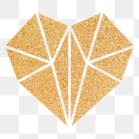 Png gold geometric heart sticker, transparent background