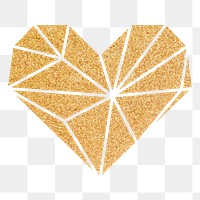 Png gold glittery heart sticker, transparent background