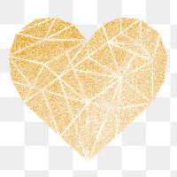 Png gold shiny geometric heart sticker, transparent background