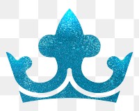 Png blue glittery crown sticker, transparent background