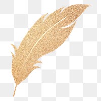 Png gold glittery feather sticker, transparent background