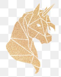 Png gold geometric unicorn sticker, transparent background