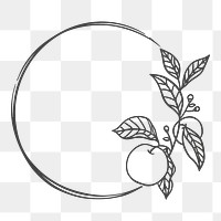 Png round botanical frame drawing illustration element, transparent background