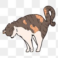 Png cat stretching doodle sticker, transparent background