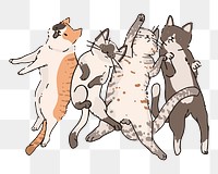 Png cat friends laying doodle sticker, transparent background