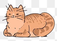 Png relaxed cat doodle sticker, transparent background