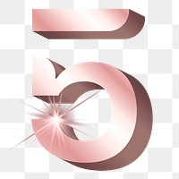 Png number 5, shiny 3D font, transparent background