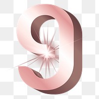 Png number 9, shiny 3D font, transparent background