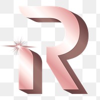 Png R letter, shiny 3D font, transparent background
